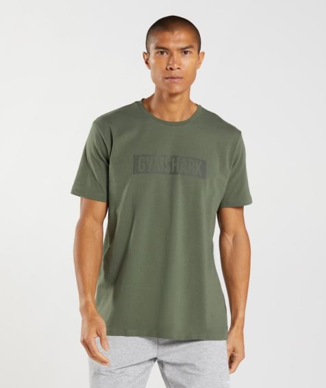 Men's Gymshark Block T-Shirts Olive | NZ 4CQUET